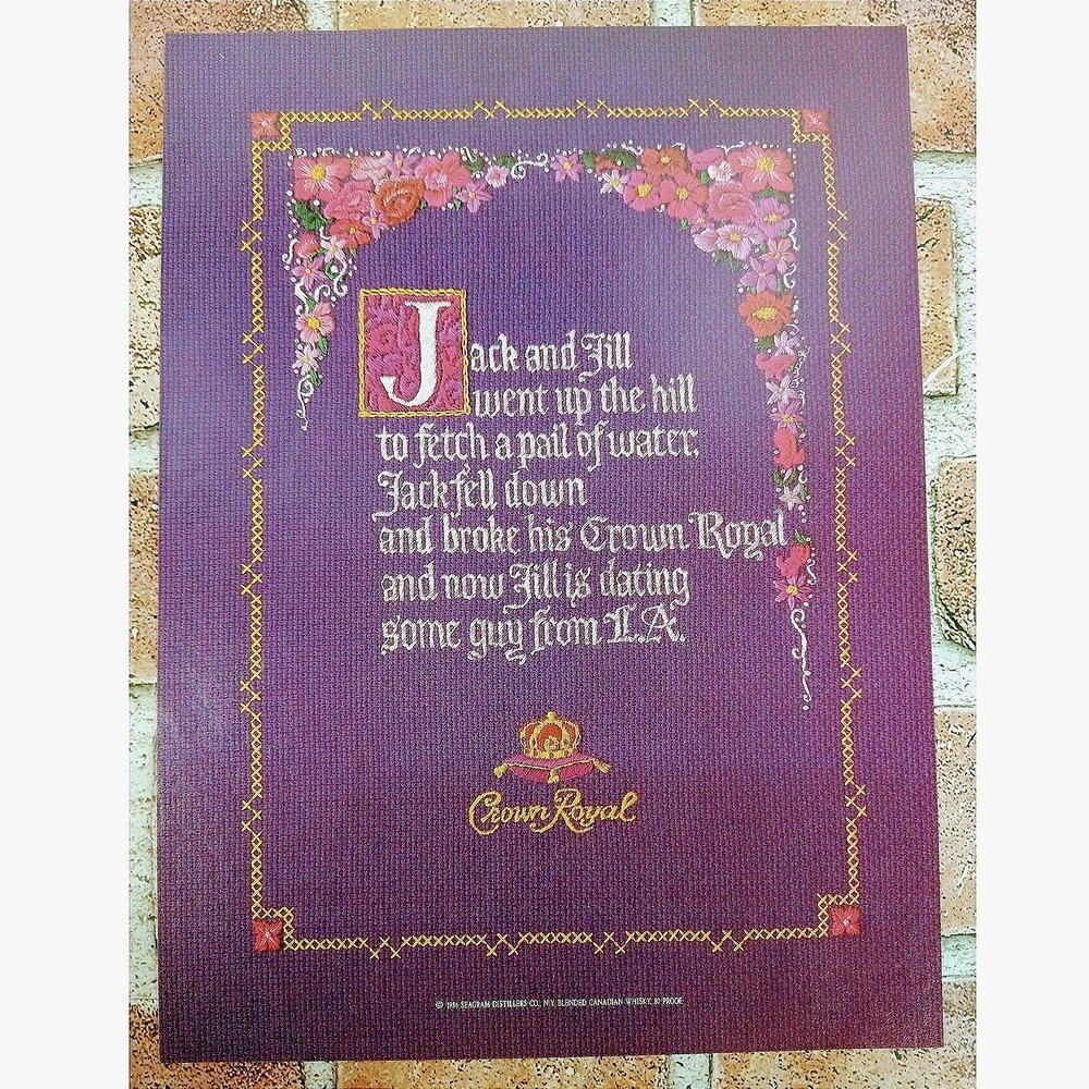 1990‎ Crown Royal Jack and Jill Cross Stitch Vtg Print Ad